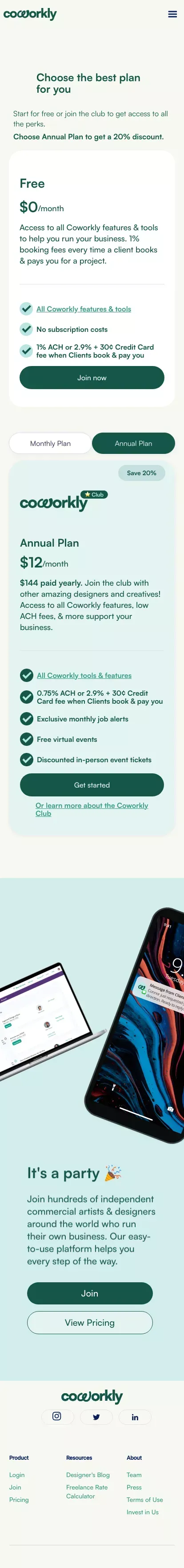 Pricing :: Coworkly mobile view