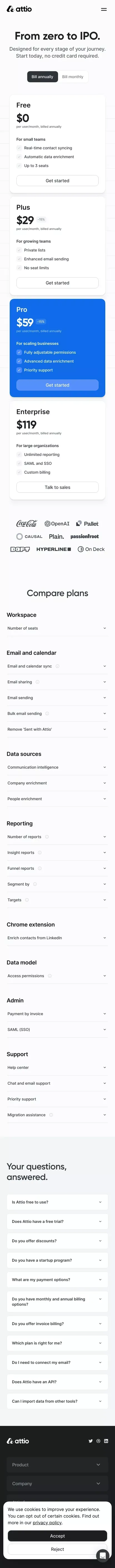 Pricing | Attio mobile view
