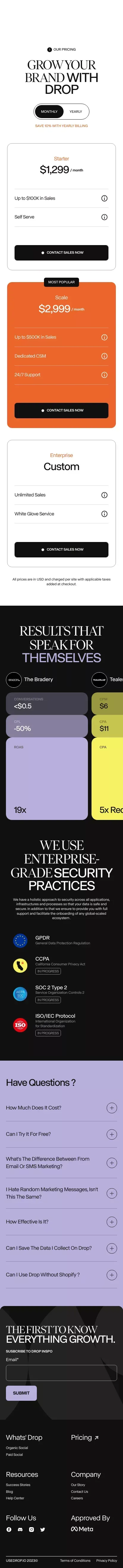 Drop - Pricing mobile view
