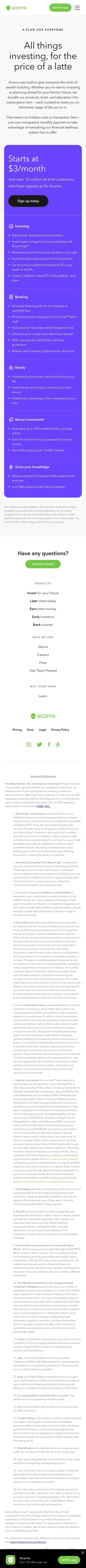 Pricing | Acorns mobile view