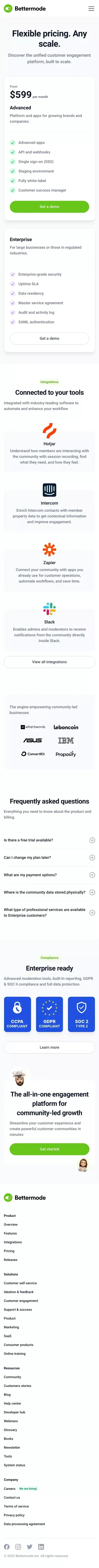 Plans and Pricing | Bettermode mobile view