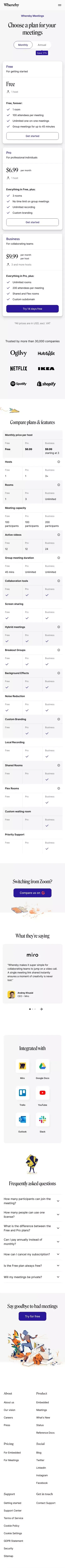 Video Meetings Pricing | Video Conferencing | Whereby mobile view