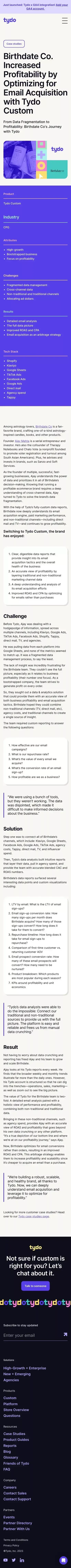 Birthdate Co. Increased Profitability by Optimizing for Email Acquisition with Tydo Custom mobile view