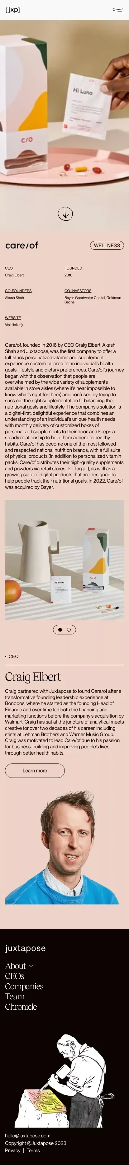 Care/of | Companies  | Juxtapose mobile view