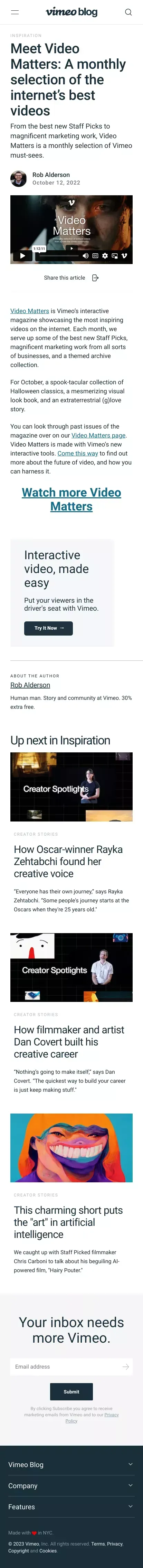 Meet Video Matters: A monthly selection of brilliant videos from our community | Vimeo mobile view
