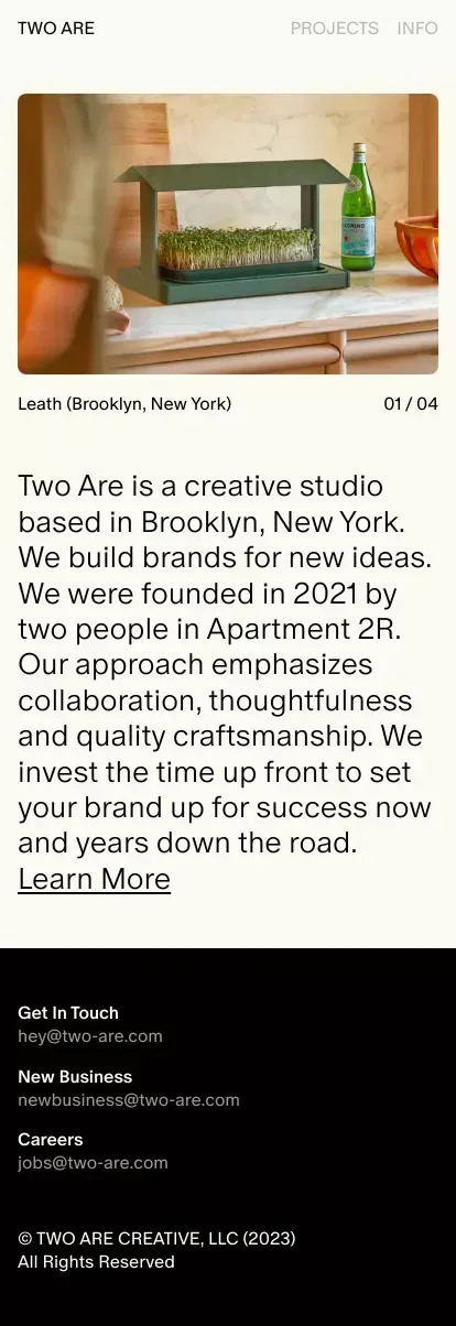 TWO ARE — A Branding & Design Studio mobile view