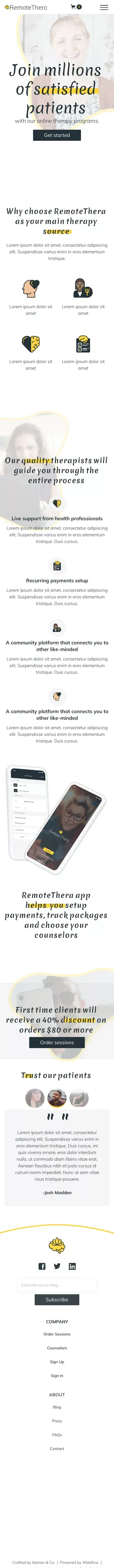 RemoteThera - Webflow Ecommerce Website Template mobile view