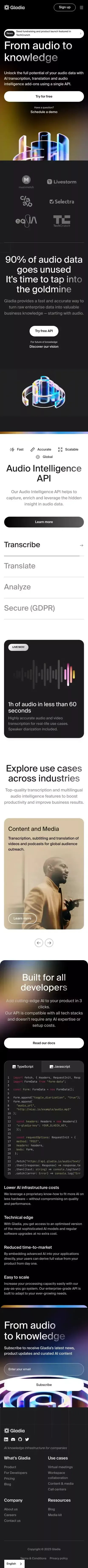 Gladia - From audio to knowledge mobile view