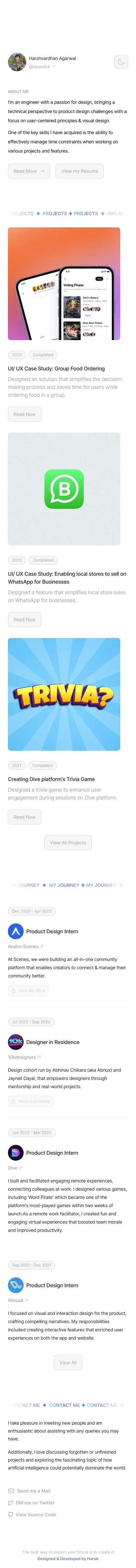 Harshvardhan Agarwal - Product Designer mobile view