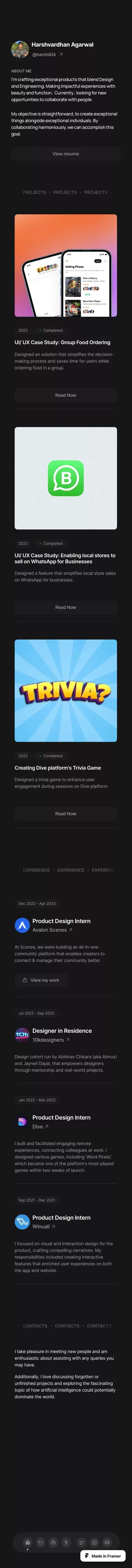 harshvardhan agarwal, designer mobile view