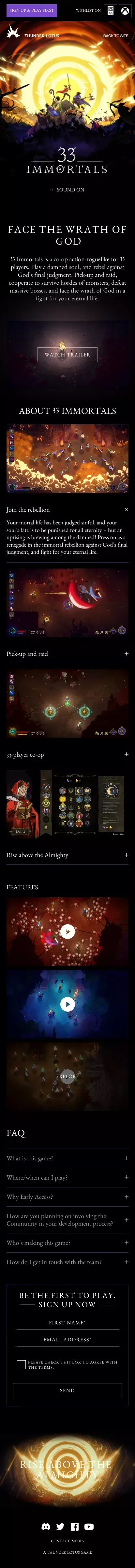 33 IMMORTALS | Thunder Lotus Games mobile view