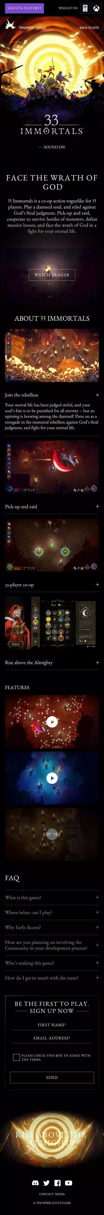 33 IMMORTALS | Thunder Lotus Games mobile view