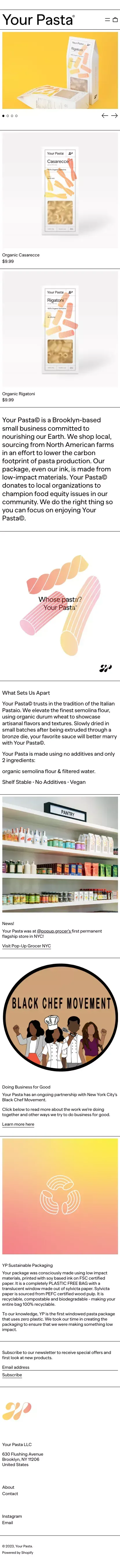 Your Pasta Shop mobile view