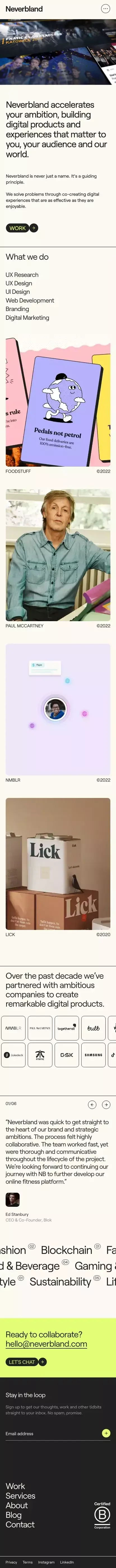 Digital Product Studio & Agency, London  | NEVERBLAND® mobile view