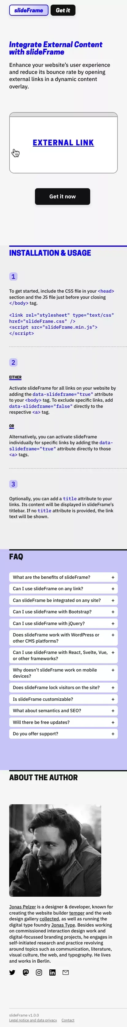 Integrate External Content with slideFrame mobile view