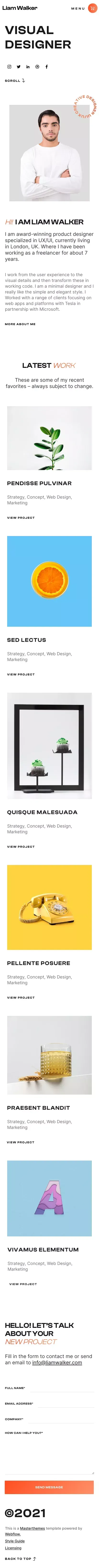 Liam Walker - Webflow HTML website template mobile view