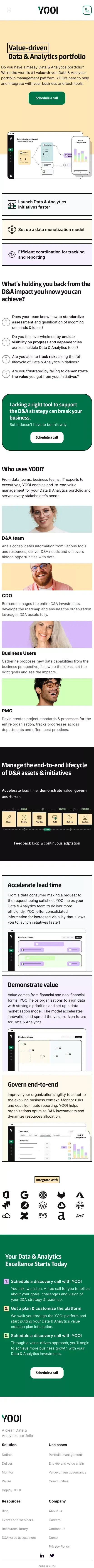 YOOI | Data & Analytics value management mobile view