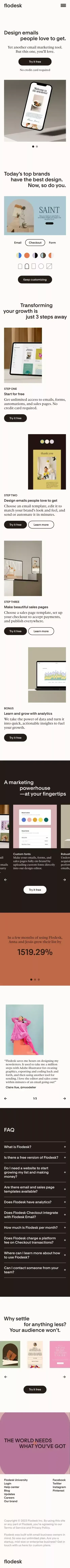 Flodesk | Design emails people love to open. Sell online. mobile view