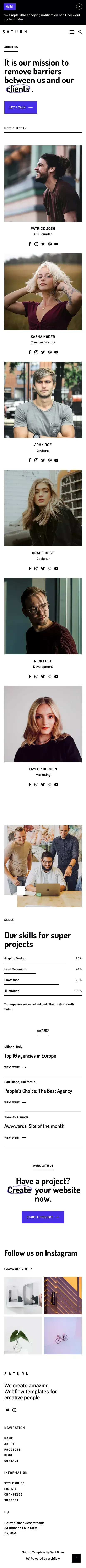 Saturn - Webflow HTML website template mobile view