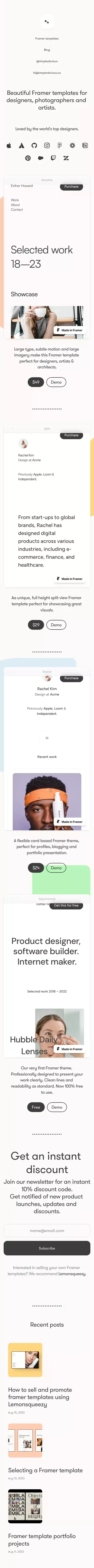 Simple Obvious â Framer templates. mobile view