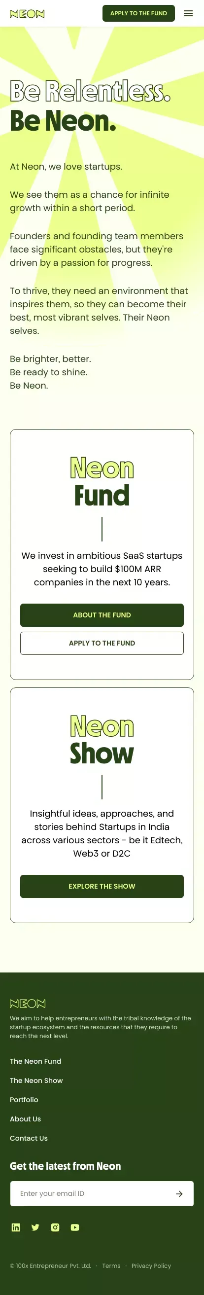 Neon: Fund & Show mobile view