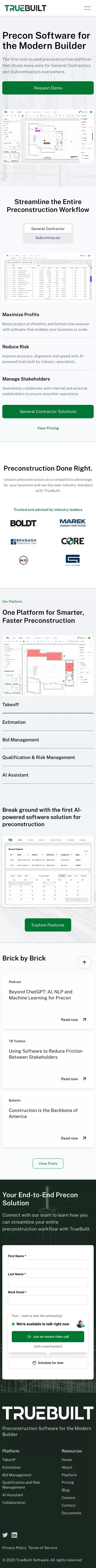 Truebuilt Software - Leading pre-construction services platform for general contractors and subcontractors. mobile view