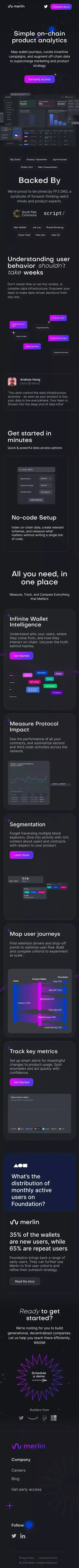 Merlin | Simple on-chain product analytics mobile view