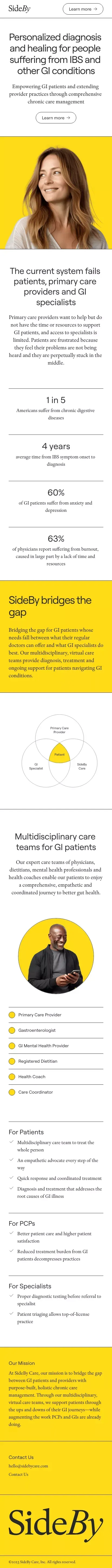 SideBy Care | Virtual GI Care Teams mobile view
