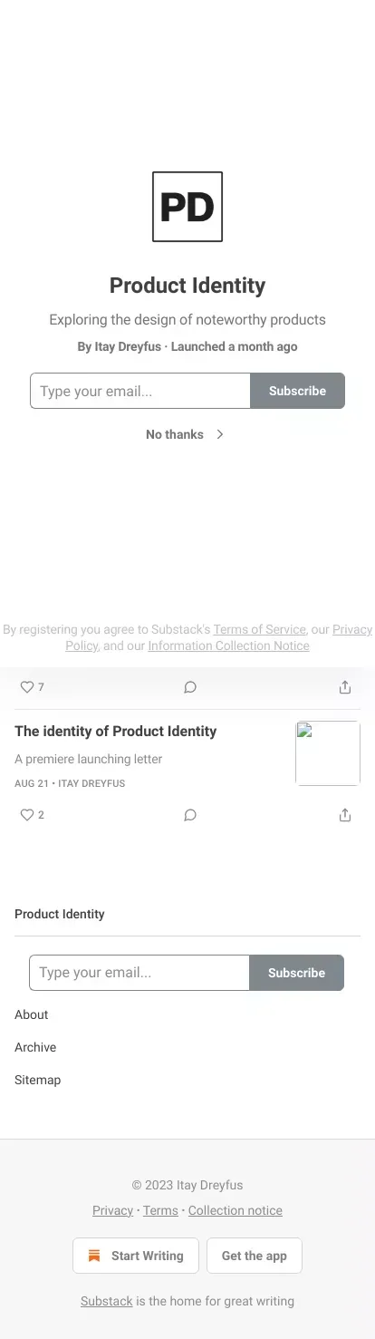 Product Identity | Itay Dreyfus | Substack mobile view