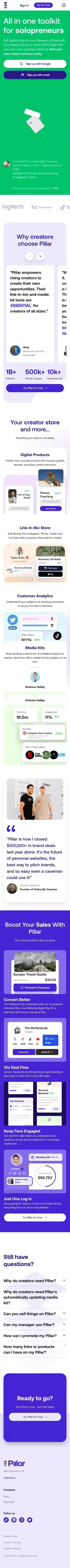 Pillar - Your Creator Store and More mobile view