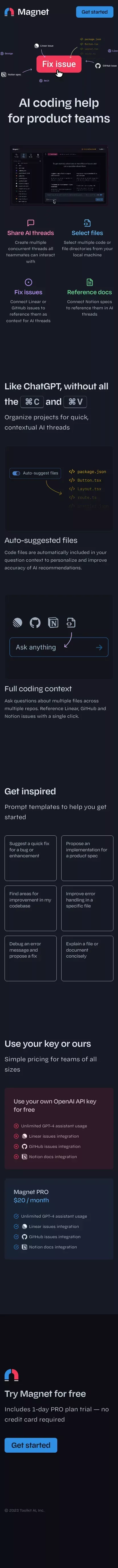 Expert AI coding assistant - Magnet mobile view