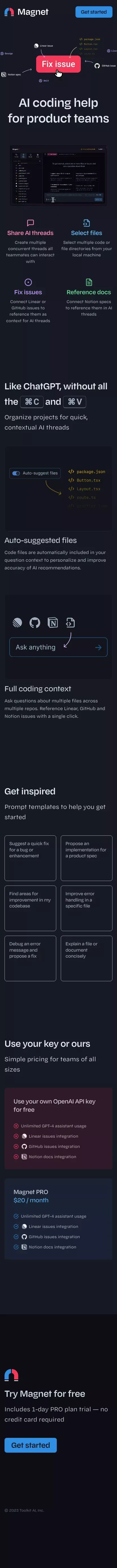 Expert AI coding assistant - Magnet mobile view