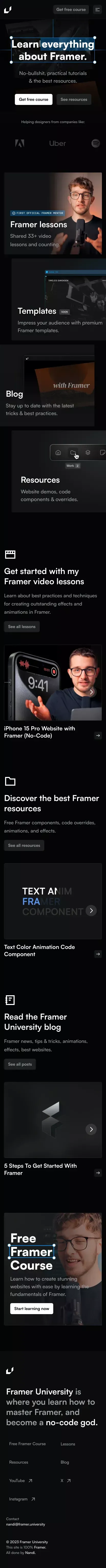 #1 Place to Learn Framer â Framer University mobile view