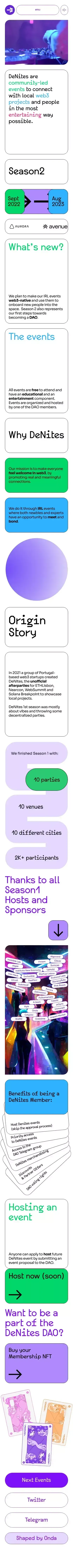 DeNites → Connect with local web3 communities mobile view