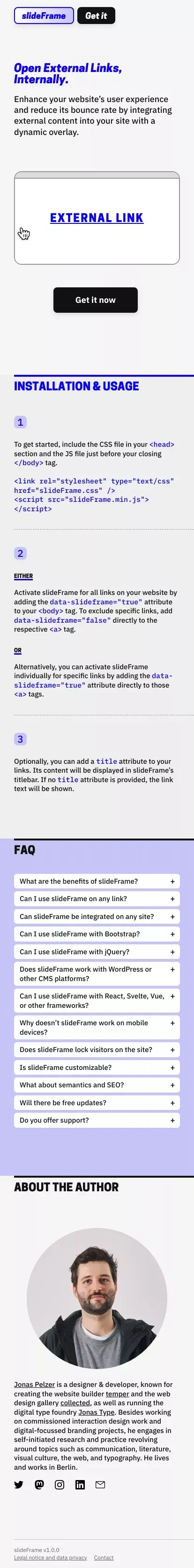 slideFrame â Open External Links, Internally. mobile view