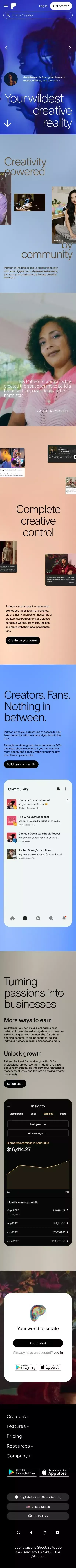 Patreon mobile view