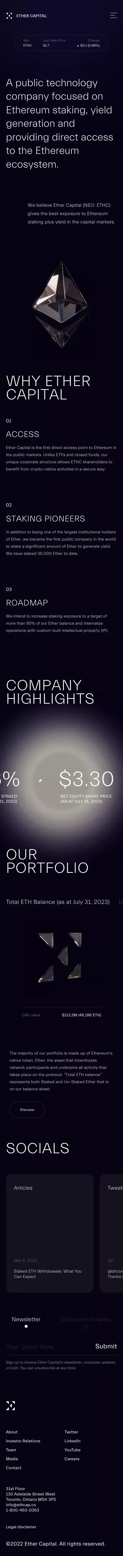 Ether Capital mobile view