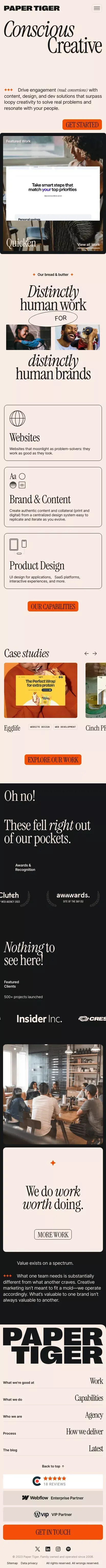 Paper Tiger | Creative Agency mobile view