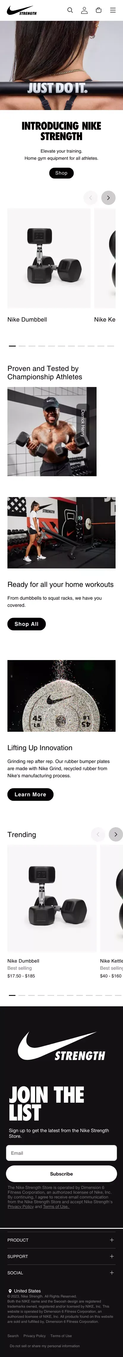 Nike Strength mobile view