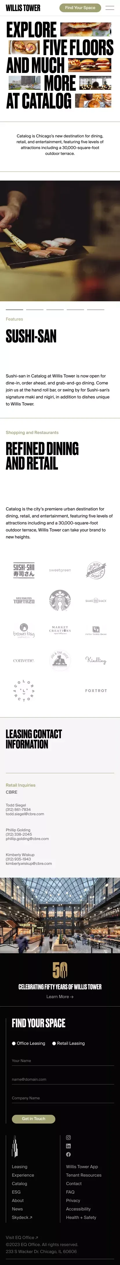 Catalog Dining and Shopping - Willis Tower mobile view
