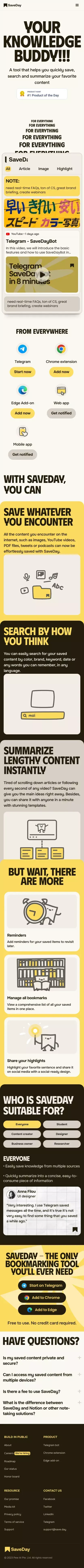 SaveDay - AI Bookmark Manager and Web Highlight mobile view
