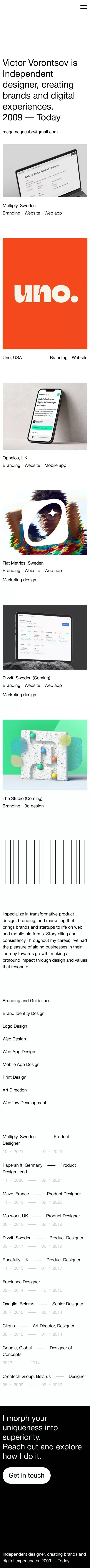 Victor Vorontsov  /  Product Designer - Branding - Web - Mobile - Print mobile view