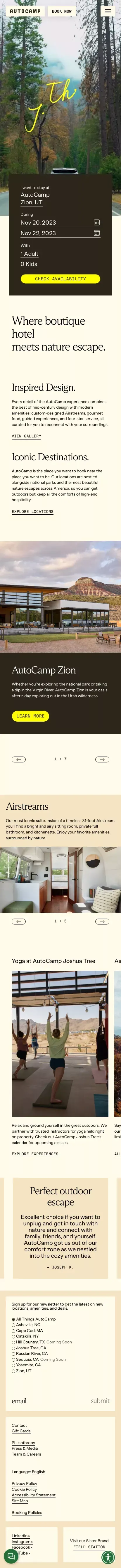AutoCamp | Luxury Airstreams and Outdoor Glamping mobile view