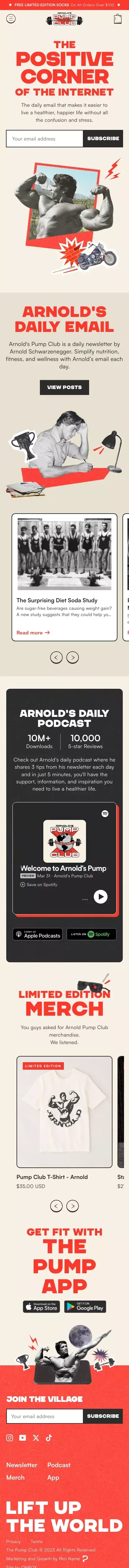 Arnold's Pump Club mobile view