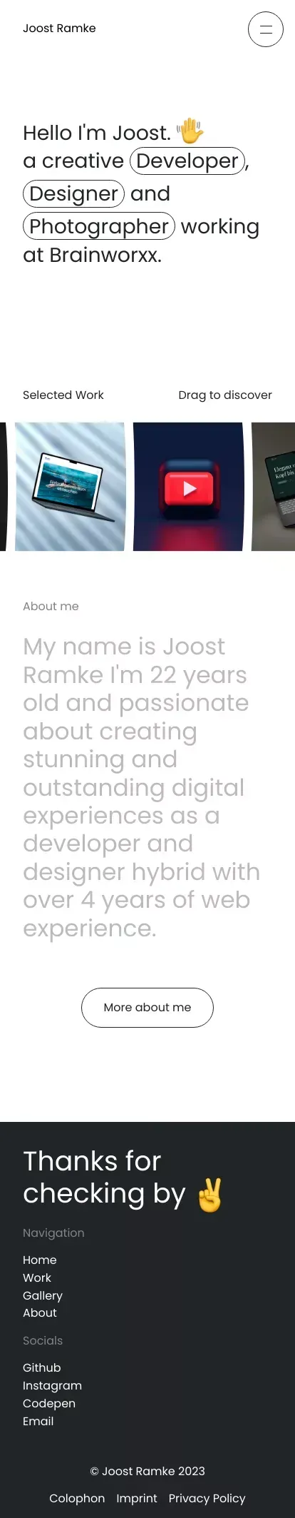 Joost Ramke - Developer, Designer & Photographer mobile view