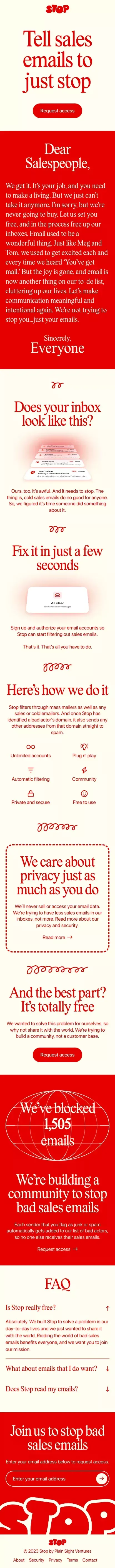 Tell sales emails to just stop | Stop mobile view