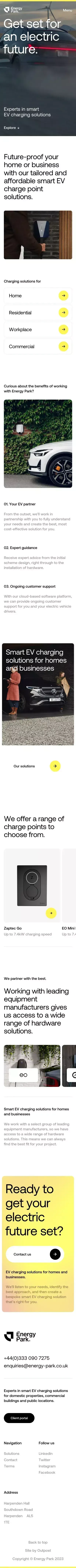 Energy Park EV charging solutions mobile view