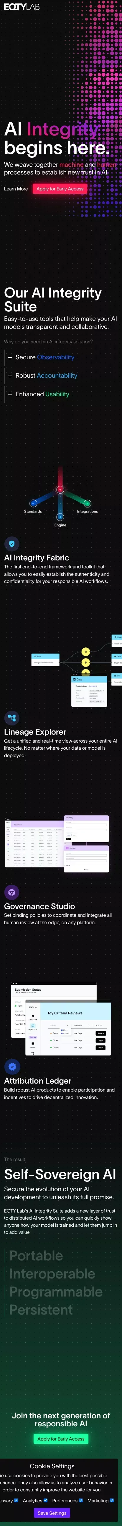 EQTY Lab - AI Integrity Suite mobile view