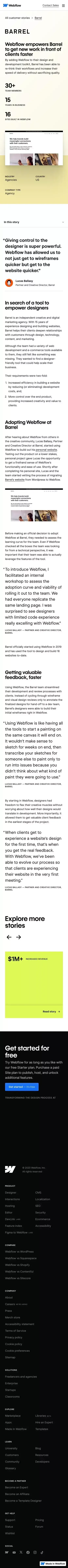 Webflow empowers - Barrel to get new work in front of clients faster | Webflow mobile view