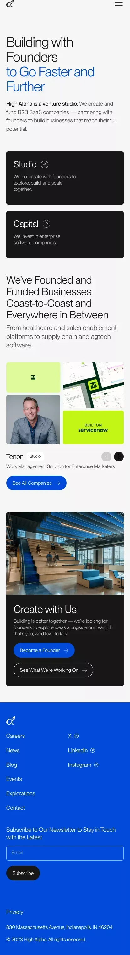 High Alpha | A B2B SaaS Venture Studio mobile view